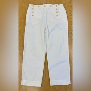 J. Crew 100% Cotton Cropped Sailor Chino Pants Button front & Tie back Size 10